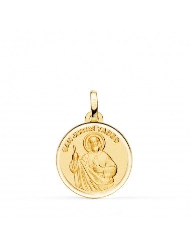 18K MEDALLA ORO AMARILLO SAN JUDAS TADEO BISEL ESPALDA LISA 18 MM