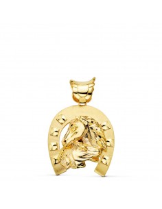 18K COLGANTE ORO AMARILLO HERRADURA CON CABALLOS 35 X 32 MM