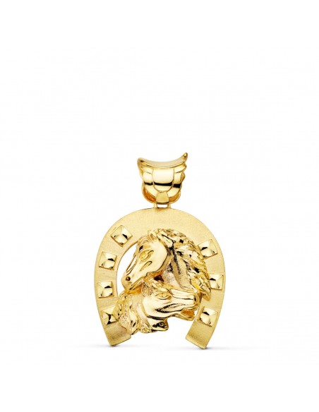 18K COLGANTE ORO AMARILLO HERRADURA CON CABALLOS 35 X 32 MM