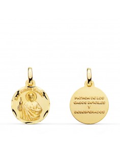 18K MEDALLA ORO AMARILLO SAN JUDAS TADEO TALLADO 14 MM