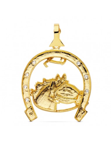 18K COLGANTE HERRADURA CIRCONITAS CON CABALLO 42 X 39 MM