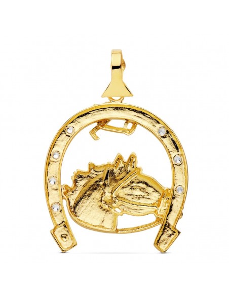 18K COLGANTE HERRADURA CIRCONITAS CON CABALLO 42 X 39 MM
