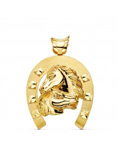 18K COLGANTE ORO AMARILLO HERRADURA CON CABALLOS 50 X 44 MM.