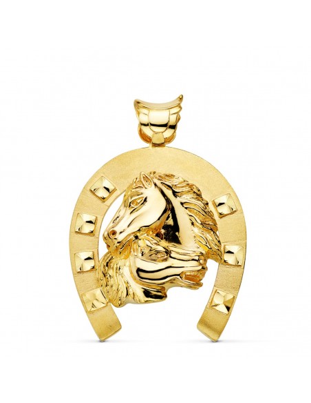 18K COLGANTE ORO AMARILLO HERRADURA CON CABALLOS 50 X 44 MM.