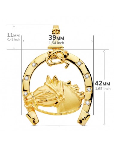 18K COLGANTE HERRADURA CIRCONITAS CON CABALLO 42 X 39 MM