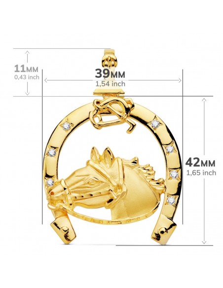 18K COLGANTE HERRADURA CIRCONITAS CON CABALLO 42 X 39 MM