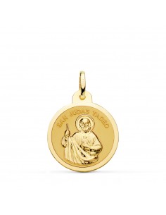18K MEDALLA ORO AMARILLO SAN JUDAS TADEO EN BRILLO 18 MM