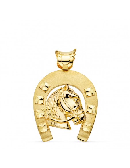 18K COLGANTE ORO AMARILLO HERRADURA CON CABALLO. 44 X 39 MM