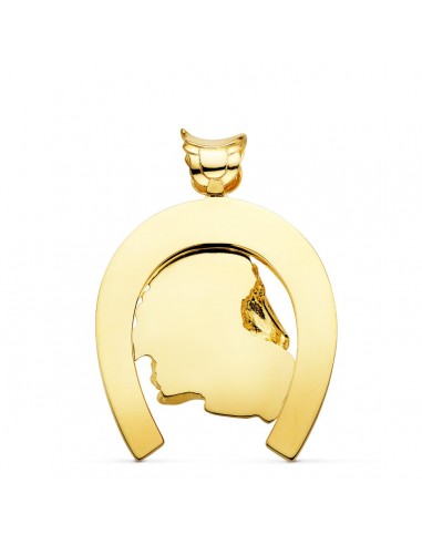 18K COLGANTE ORO AMARILLO HERRADURA CON CABALLOS 50 X 44 MM.