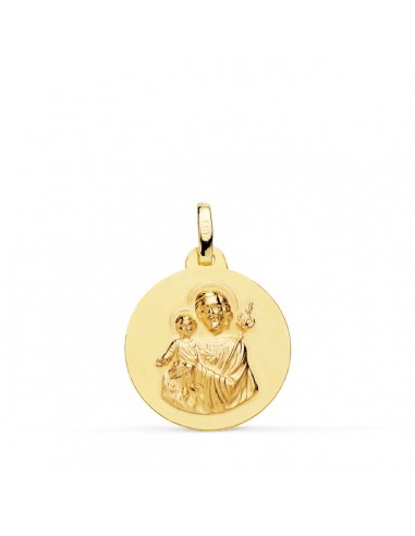 18K MEDALLA ORO AMARILLO SAN JOSE MATIZADA LISA 18 MM