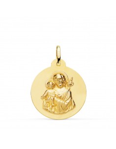 18K MEDALLA ORO AMARILLO SAN JOSE MATIZADA LISA 22 MM