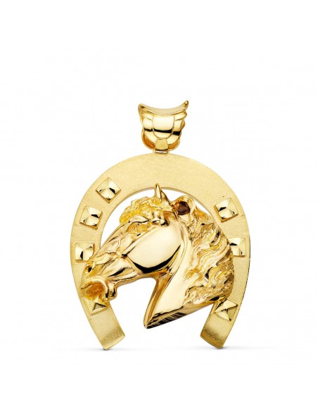 18K COLGANTE ORO AMARILLO HERRADURA CON CABALLO. 50 X 44 MM
