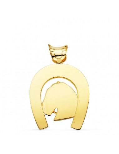 18K COLGANTE ORO AMARILLO HERRADURA CON CABALLO. 44 X 39 MM