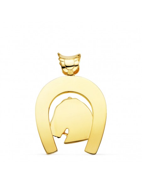 18K COLGANTE ORO AMARILLO HERRADURA CON CABALLO. 44 X 39 MM