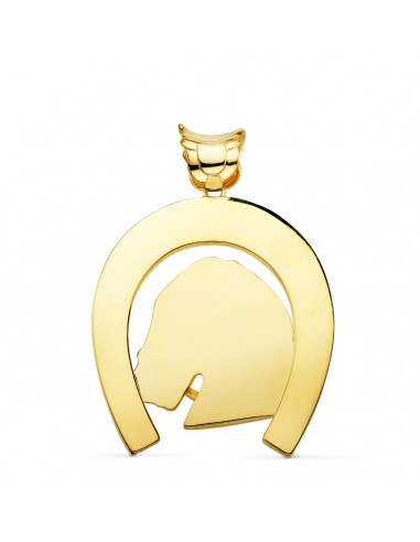 18K COLGANTE ORO AMARILLO HERRADURA CON CABALLO. 50 X 44 MM