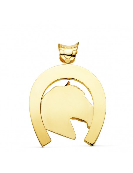 18K COLGANTE ORO AMARILLO HERRADURA CON CABALLO. 50 X 44 MM
