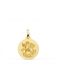 18K MEDALLA ORO AMARILLO SAN JORGE LISA MATIZADA 16 MM
