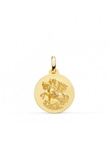 18K MEDALLA ORO AMARILLO SAN JORGE LISA MATIZADA 16 MM