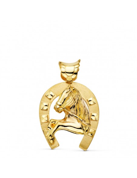 18K COLGANTE ORO AMARILLO HERRADURA CON CABALLO. 40 X 34 MM