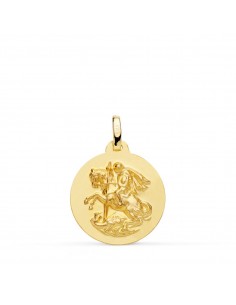 18K MEDALLA ORO AMARILLO SAN JORGE MATIZADA LISA 18 MM