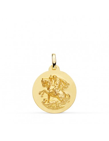 18K MEDALLA ORO AMARILLO SAN JORGE MATIZADA LISA 18 MM