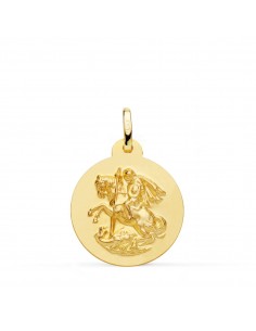 18K MEDALLA ORO AMARILLO SAN JORGE MATIZADA LISA 20 MM