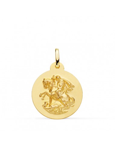 18K MEDALLA ORO AMARILLO SAN JORGE MATIZADA LISA 20 MM