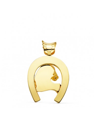 18K COLGANTE ORO AMARILLO HERRADURA CON CABALLO. 40 X 34 MM