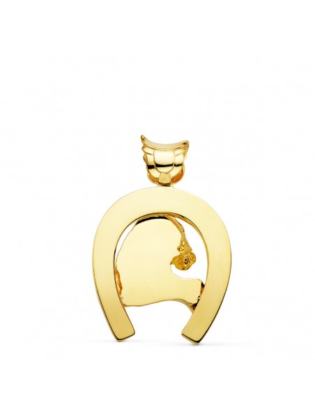 18K COLGANTE ORO AMARILLO HERRADURA CON CABALLO. 40 X 34 MM