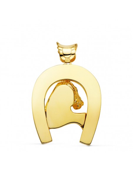18K COLGANTE ORO AMARILLO HERRADURA CON CABALLO. 48 X 40 MM