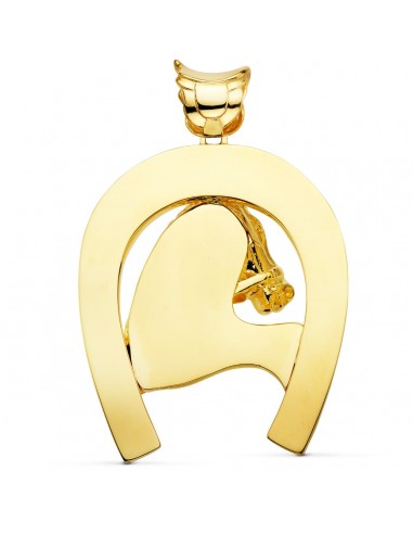 18K COLGANTE DE HERRADURA CON CABALLO. 60 X 50 MM