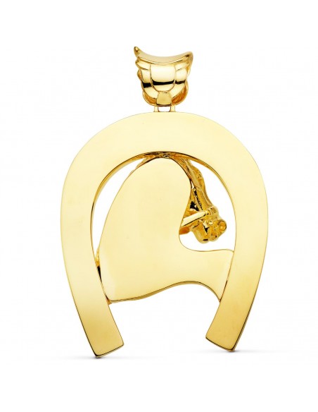 18K COLGANTE DE HERRADURA CON CABALLO. 60 X 50 MM