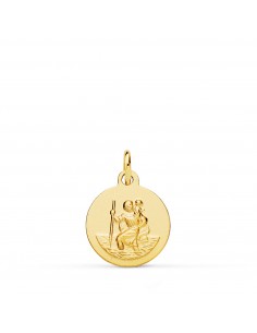 18K MEDALLA ORO AMARILLO SAN CRISTOBAL LISA MATIZADA 14 MM