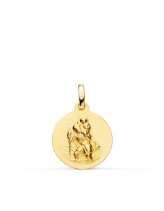 18K MEDALLA ORO AMARILLO SAN CRISTOBAL LISA MATIZADA 16 MM