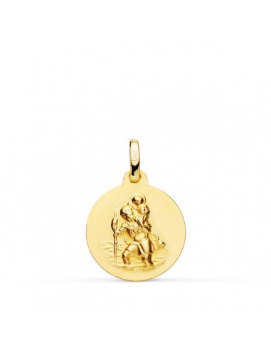 18K MEDALLA ORO AMARILLO SAN CRISTOBAL LISA MATIZADA 16 MM