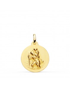 18K MEDALLA ORO AMARILLO SAN CRISTOBAL LISA MATIZADA 18 MM