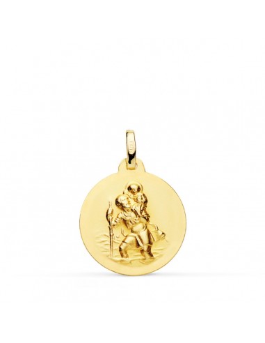 18K MEDALLA ORO AMARILLO SAN CRISTOBAL LISA MATIZADA 18 MM