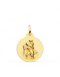 18K MEDALLA ORO AMARILLO SAN CRISTOBAL LISA MATIZADA 20 MM