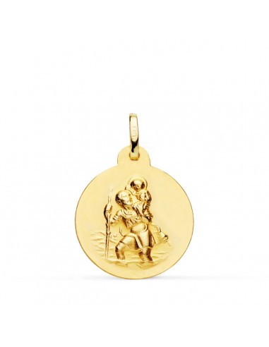 18K MEDALLA ORO AMARILLO SAN CRISTOBAL LISA MATIZADA 20 MM