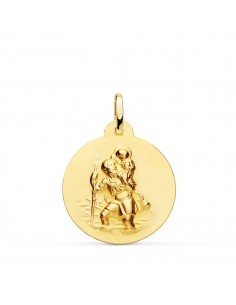 18K MEDALLA ORO AMARILLO SAN CRISTOBAL MATIZADA LISA 22 MM