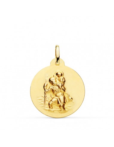 18K MEDALLA ORO AMARILLO SAN CRISTOBAL MATIZADA LISA 22 MM