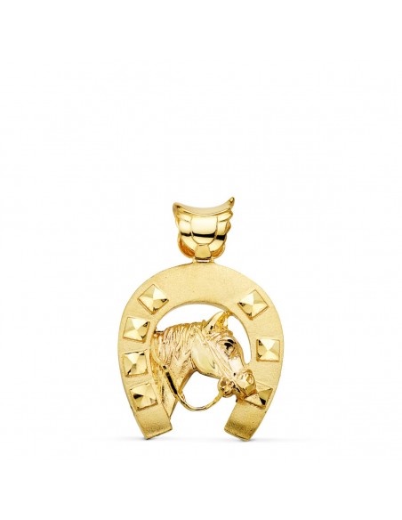 18K COLGANTE ORO AMARILLO HERRADURA CON CABALLO 36 X 32 MM