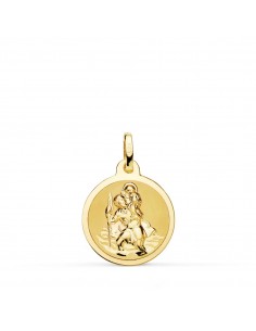 18K MEDALLA ORO AMARILLO SAN CRISTOBAL BRILLO Y MATE 16 MM