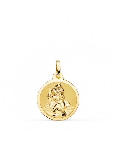 18K MEDALLA ORO AMARILLO SAN CRISTOBAL BRILLO Y MATE 16 MM