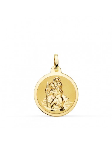 18K MEDALLA ORO AMARILLO ORO AMARIILO SAN CRISTOBAL MATE Y BRILLO 20 MM