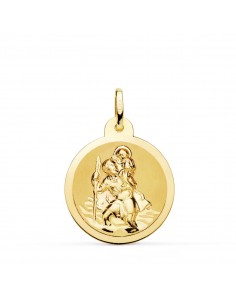 18K MEDALLA ORO AMARILLO SAN CRISTOBAL BRILLO Y MATE 22 MM