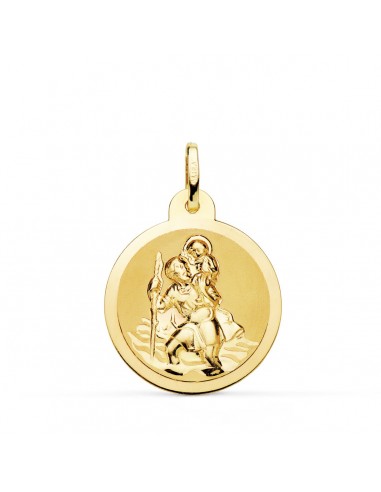 18K MEDALLA ORO AMARILLO SAN CRISTOBAL BRILLO Y MATE 22 MM