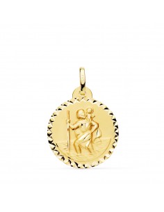 18K MEDALLA ORO AMARILLO SAN CRISTOBAL TALLA CRUZADA 20 MM