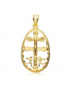 18K COLGANTE CRUZ DE CARAVACA CERCO 30 X 18 MM