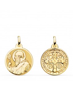 18K MEDALLA ORO AMARILLO SAN BENITO MONJE BRILLO 18 MM
